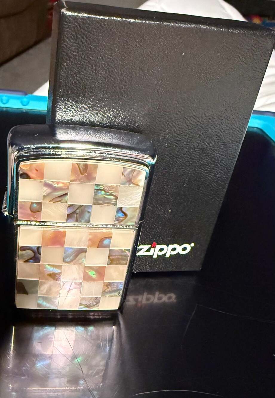 Zippo 2002 Sea Weave Mother of Pearl & Abalone Checkerboard Lighter with Box - Picture 7 of 8